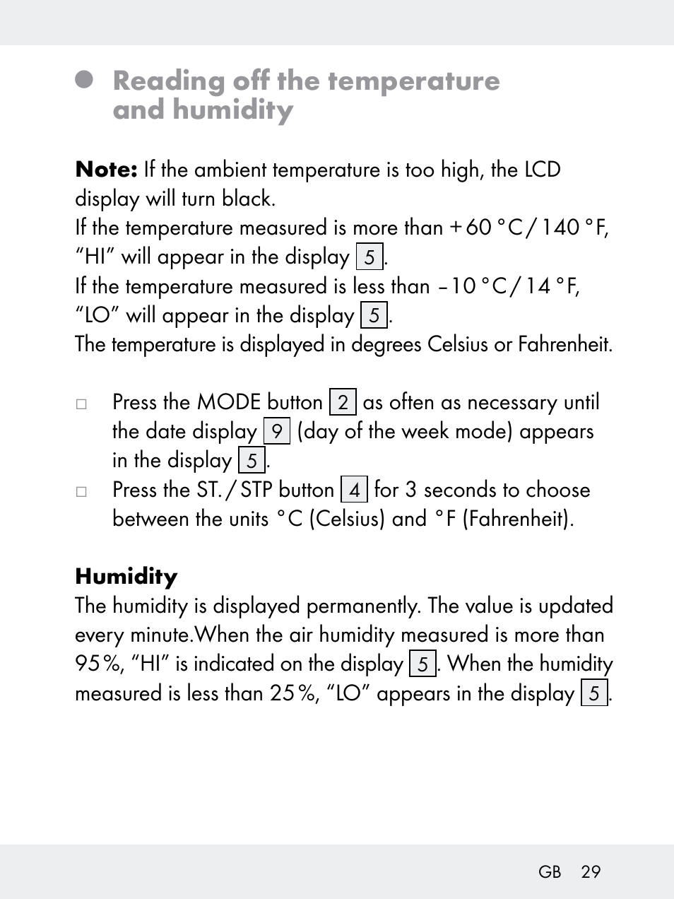 Reading off the temperature and humidity | Rocktrail Z29592 User Manual | Page 29 / 256