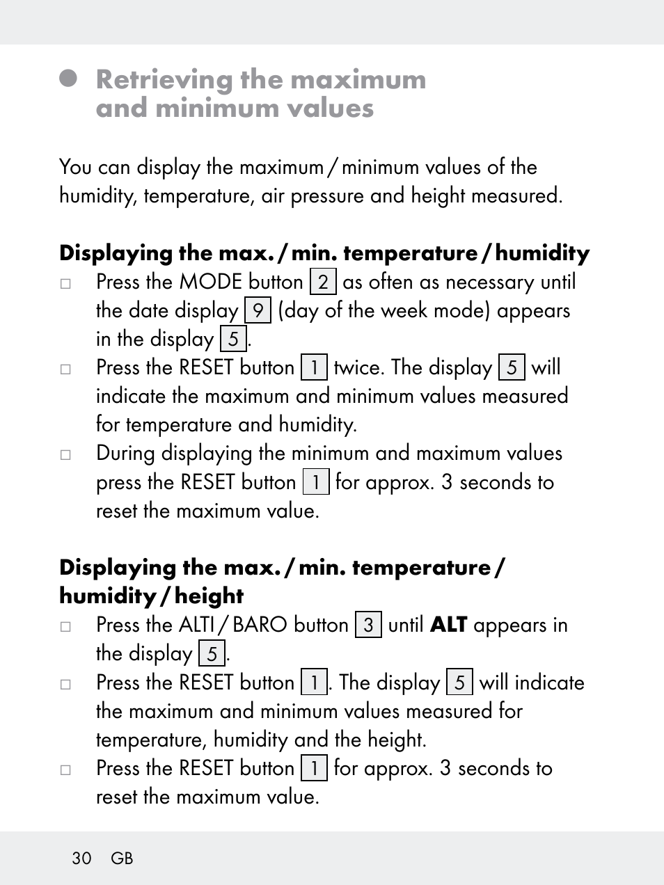 Retrieving the maximum and minimum values | Rocktrail Z29592 User Manual | Page 30 / 256