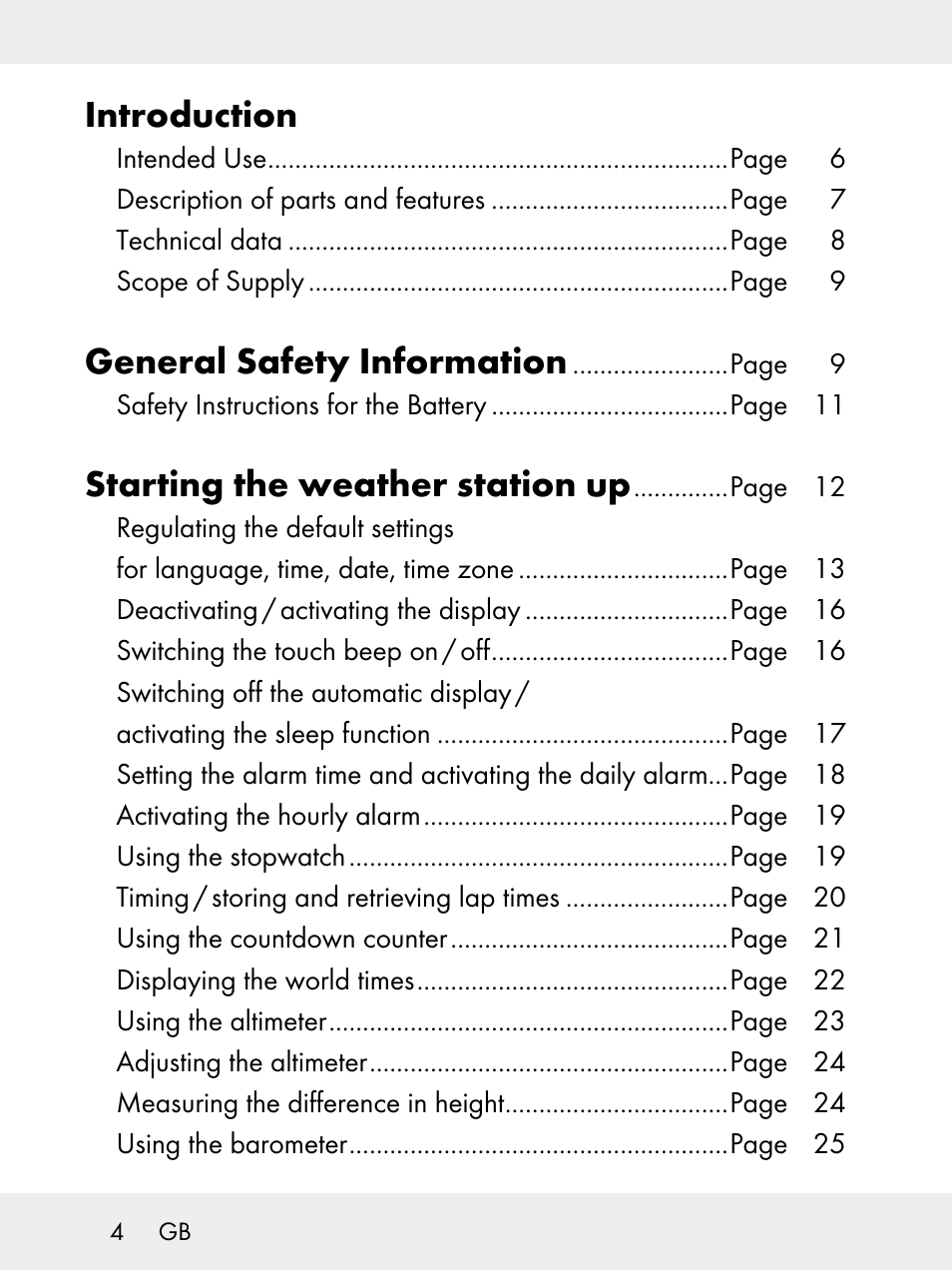 Introduction, General safety information, Starting the weather station up | Rocktrail Z29592 User Manual | Page 4 / 256
