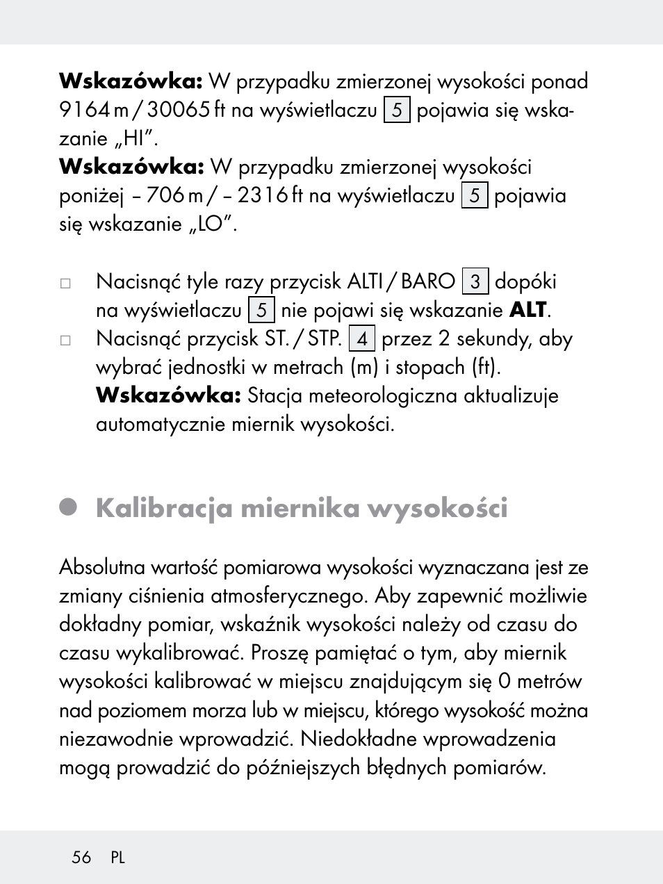 Kalibracja miernika wysokości | Rocktrail Z29592 User Manual | Page 56 / 256