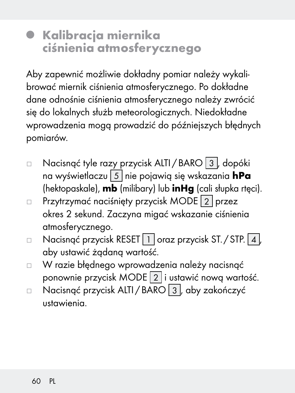 Kalibracja miernika ciśnienia atmosferycznego | Rocktrail Z29592 User Manual | Page 60 / 256