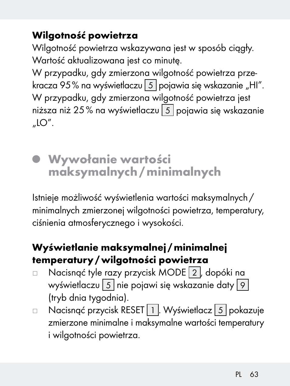 Wywołanie wartości maksymalnych / minimalnych | Rocktrail Z29592 User Manual | Page 63 / 256