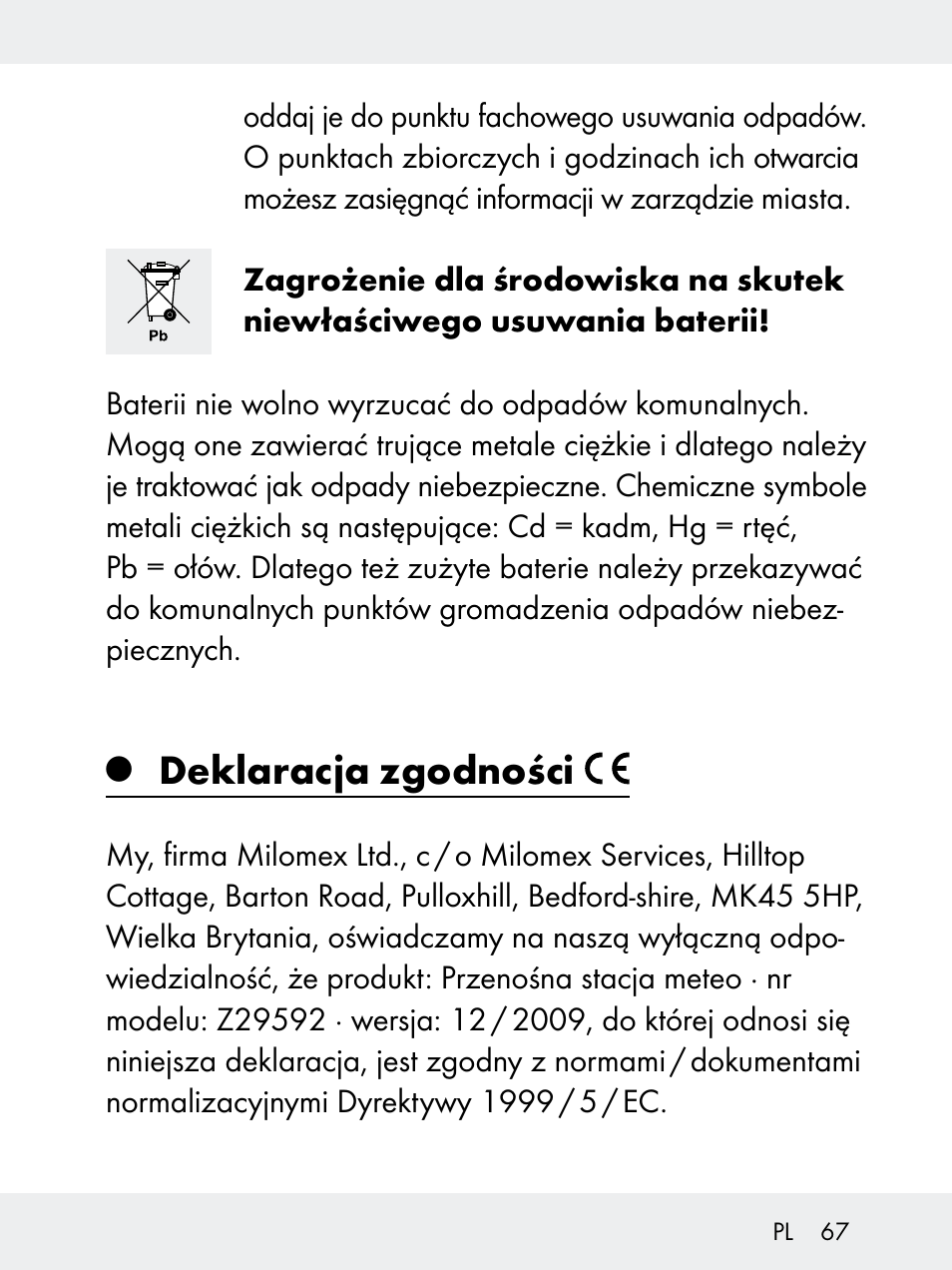 Deklaracja zgodności | Rocktrail Z29592 User Manual | Page 67 / 256