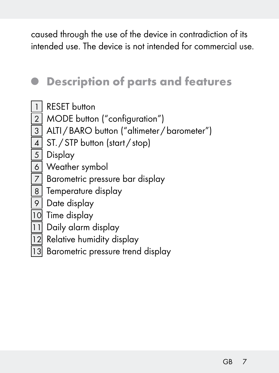 Description of parts and features | Rocktrail Z29592 User Manual | Page 7 / 256