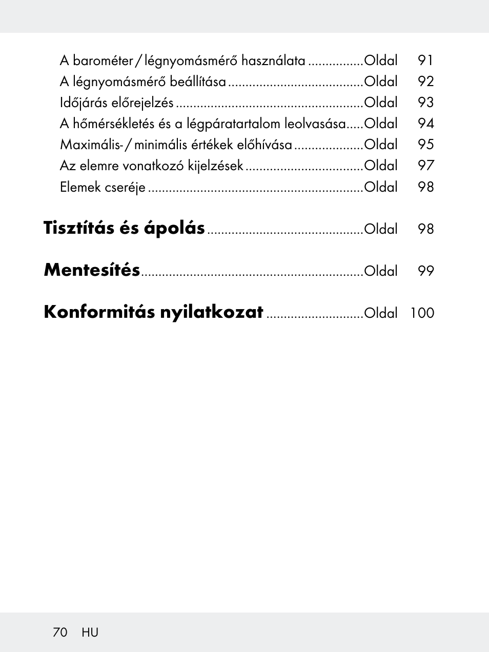 Tisztítás és ápolás, Mentesítés, Konformitás nyilatkozat | Rocktrail Z29592 User Manual | Page 70 / 256