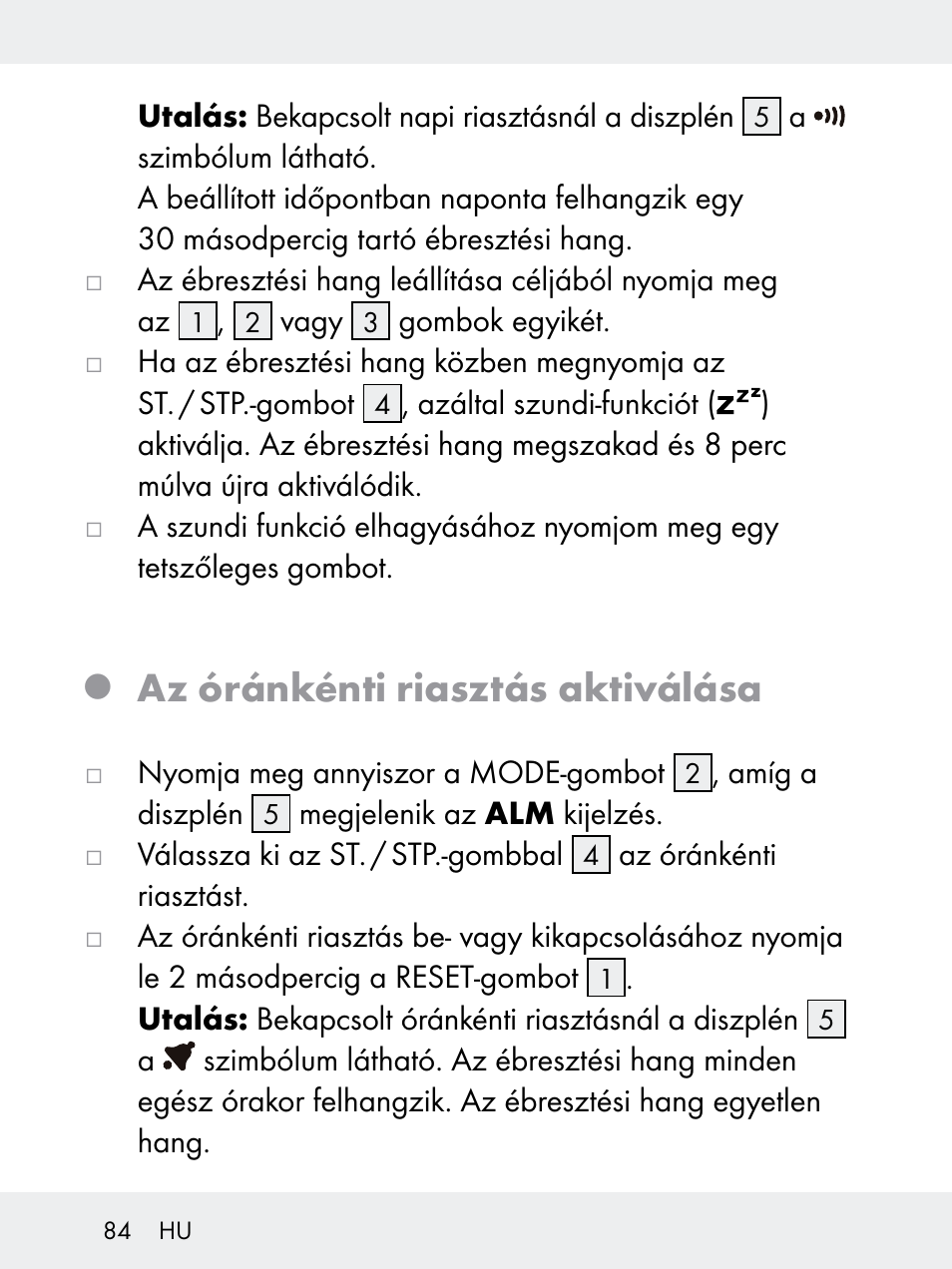 Az óránkénti riasztás aktiválása | Rocktrail Z29592 User Manual | Page 84 / 256