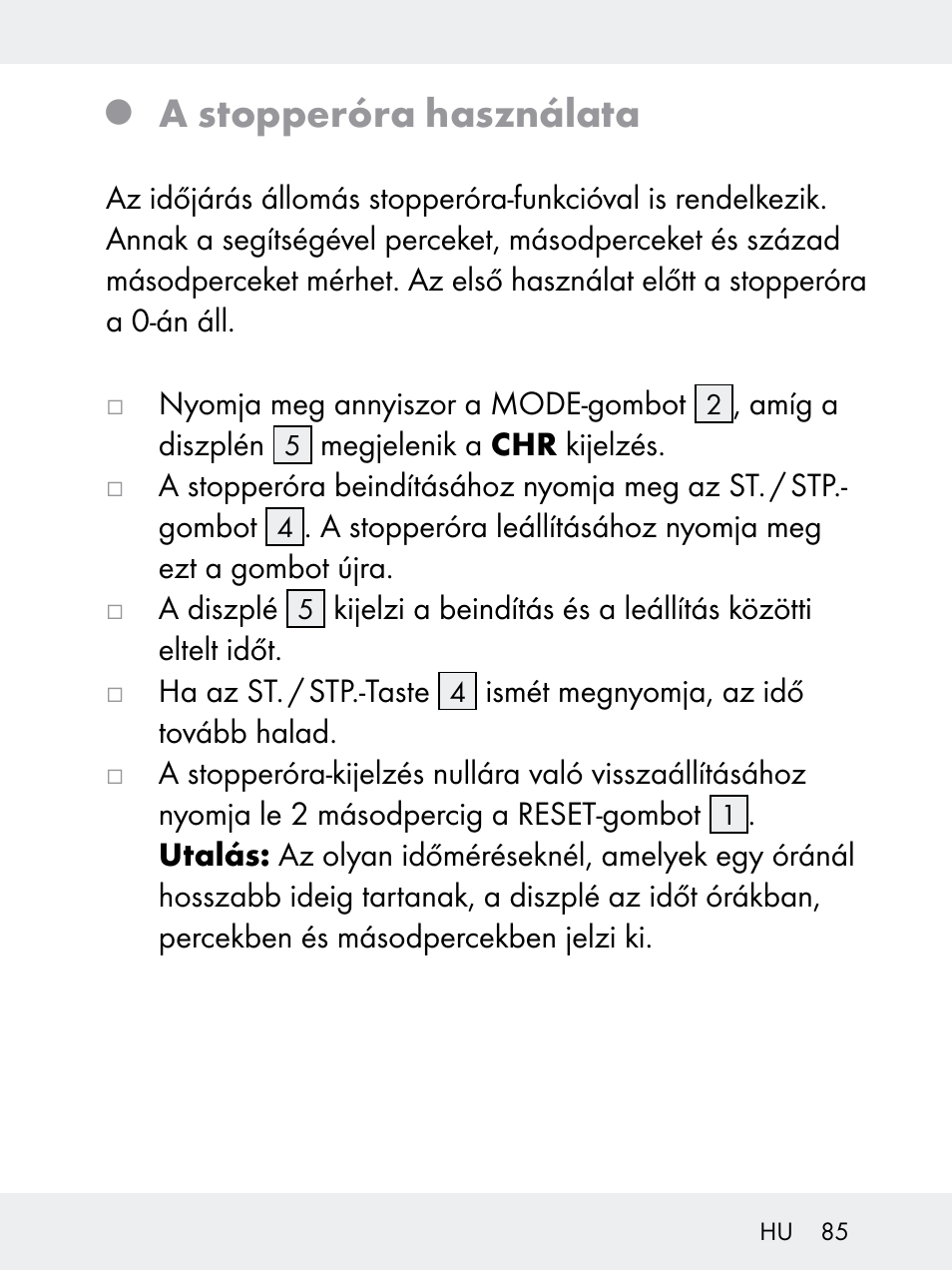 A stopperóra használata | Rocktrail Z29592 User Manual | Page 85 / 256