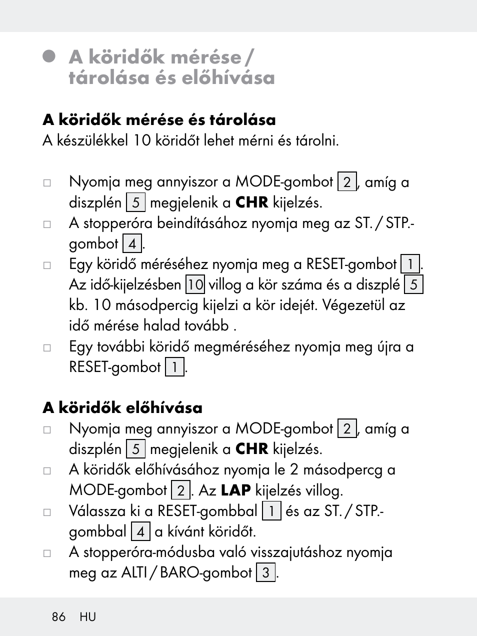 A köridők mérése / tárolása és előhívása | Rocktrail Z29592 User Manual | Page 86 / 256