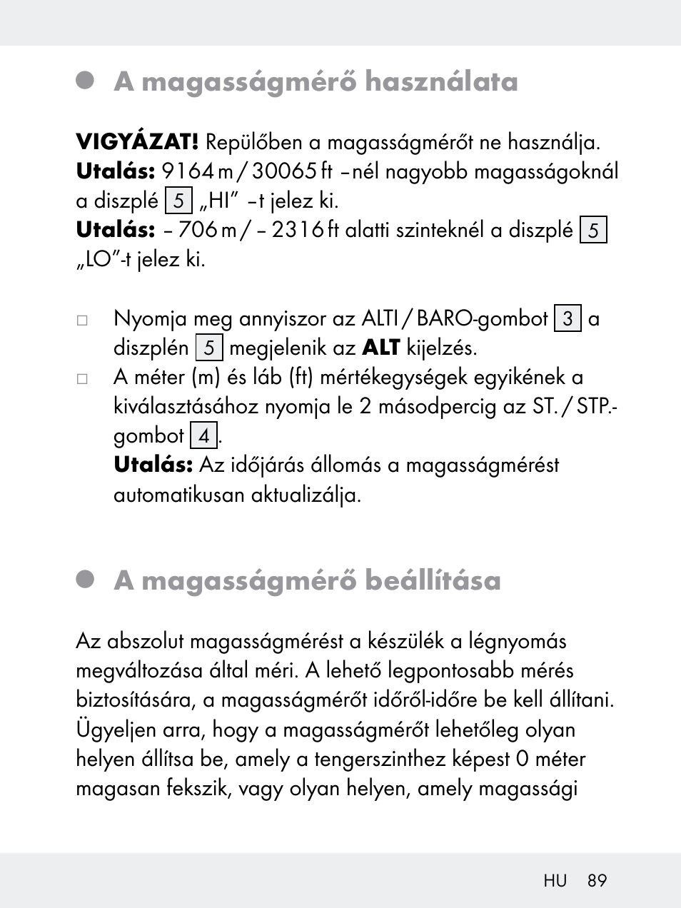 A magasságmérő használata, A magasságmérő beállítása | Rocktrail Z29592 User Manual | Page 89 / 256