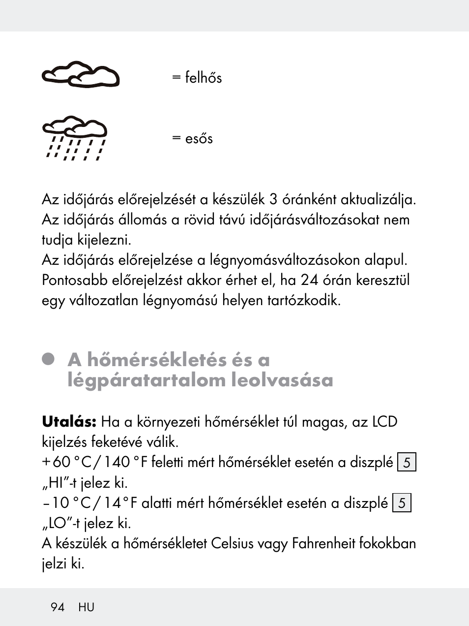 A hőmérsékletés és a légpáratartalom leolvasása | Rocktrail Z29592 User Manual | Page 94 / 256