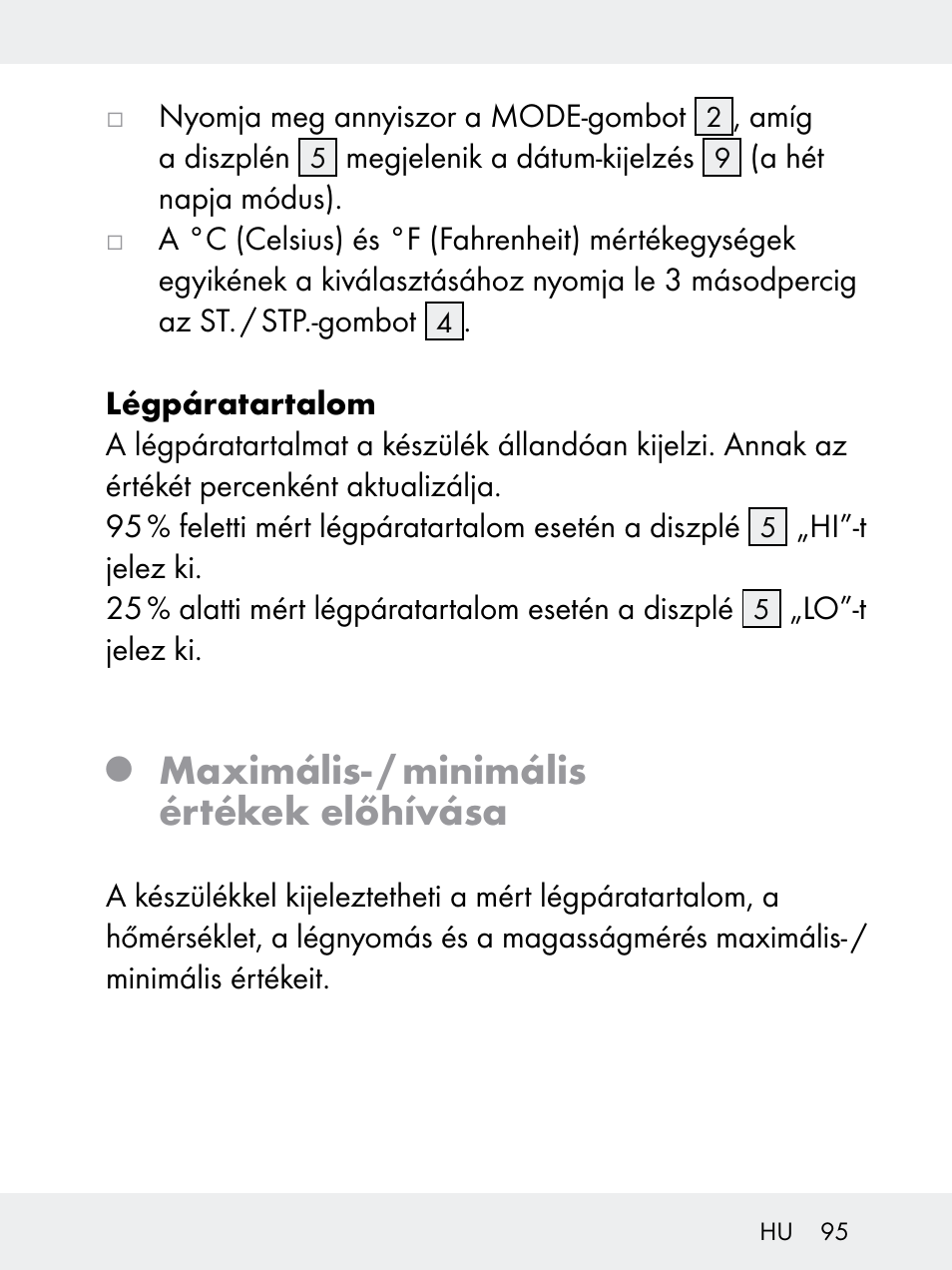 Maximális- / minimális értékek előhívása | Rocktrail Z29592 User Manual | Page 95 / 256