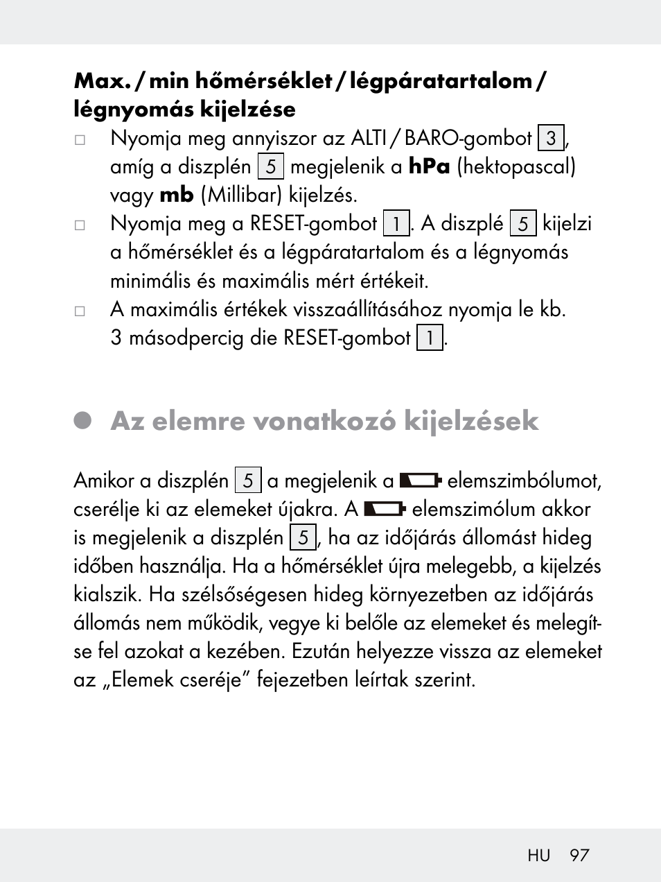 Az elemre vonatkozó kijelzések | Rocktrail Z29592 User Manual | Page 97 / 256