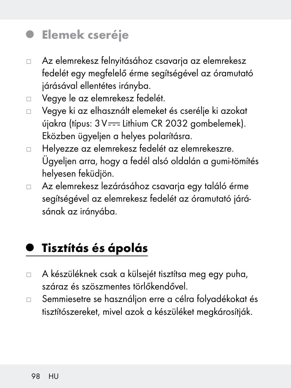 Elemek cseréje, Tisztítás és ápolás | Rocktrail Z29592 User Manual | Page 98 / 256