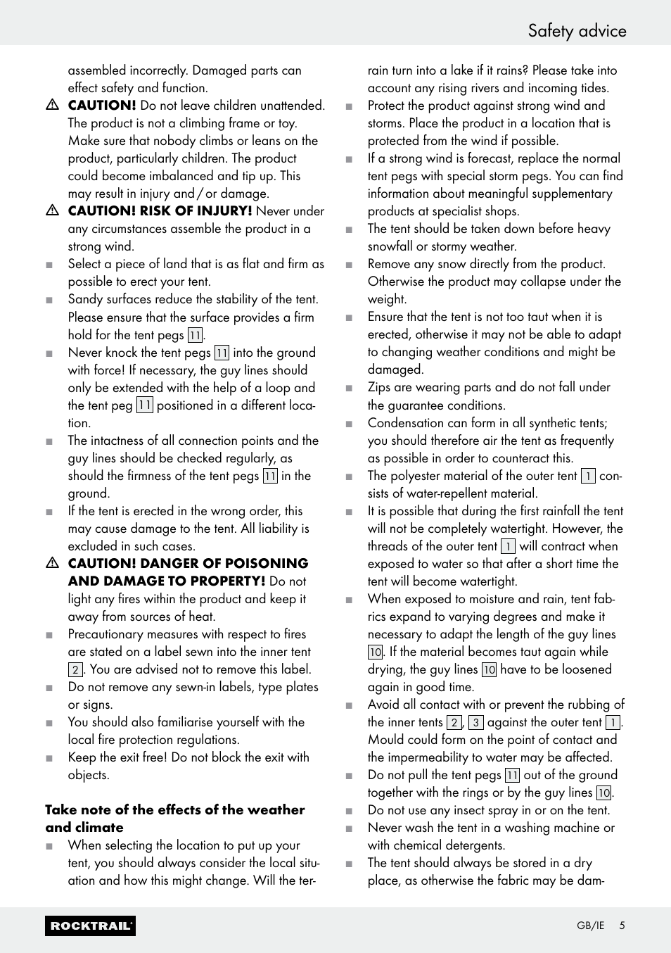 Safety advice | Rocktrail 8-Person Tent Z30695-BS User Manual | Page 5 / 12