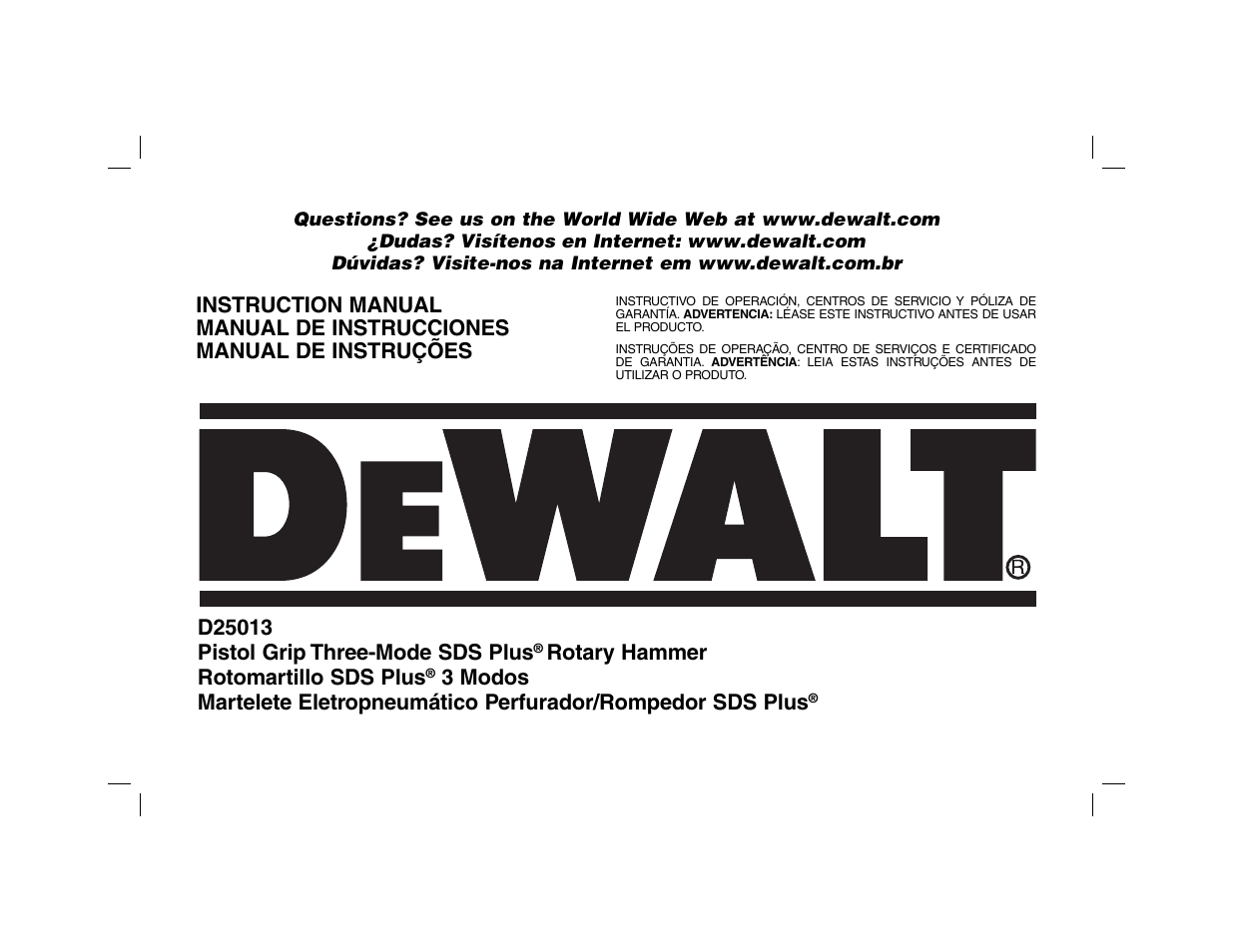 DeWalt SDS Plus D25013 User Manual | 36 pages