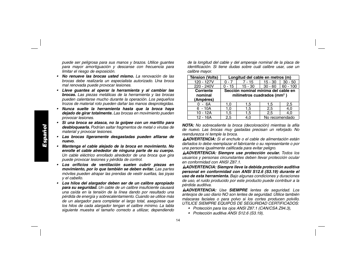 Español | DeWalt SDS Plus D25013 User Manual | Page 16 / 36