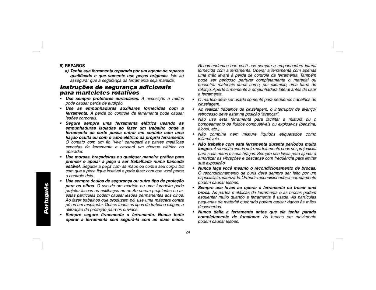 Por tuguês | DeWalt SDS Plus D25013 User Manual | Page 26 / 36