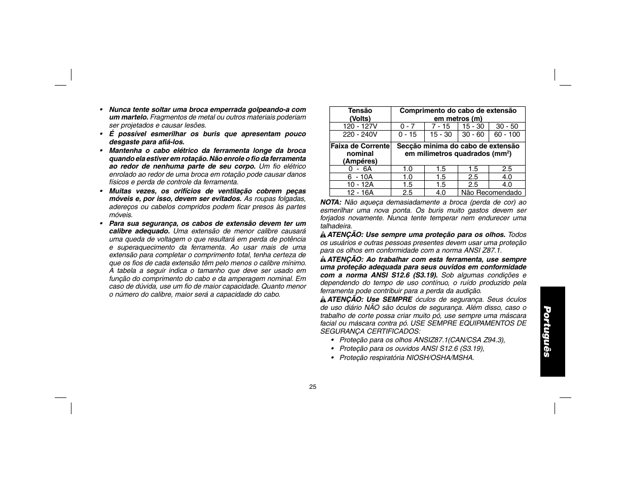 Por tuguês | DeWalt SDS Plus D25013 User Manual | Page 27 / 36