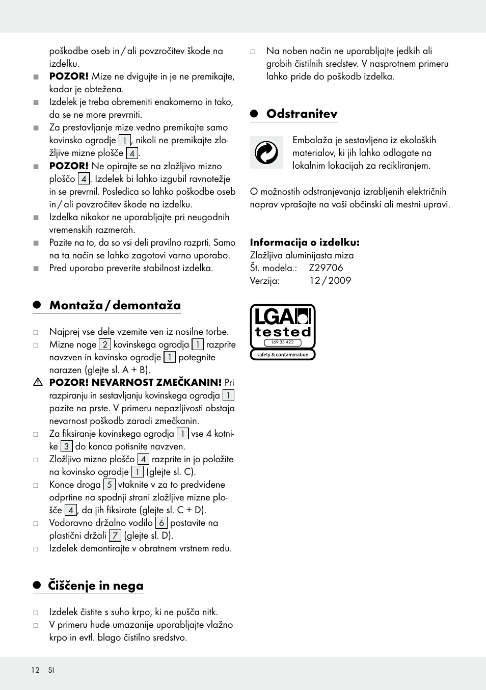 Montaža / demontaža, Čiščenje in nega, Odstranitev | Rocktrail Z29706 User Manual | Page 12 / 24