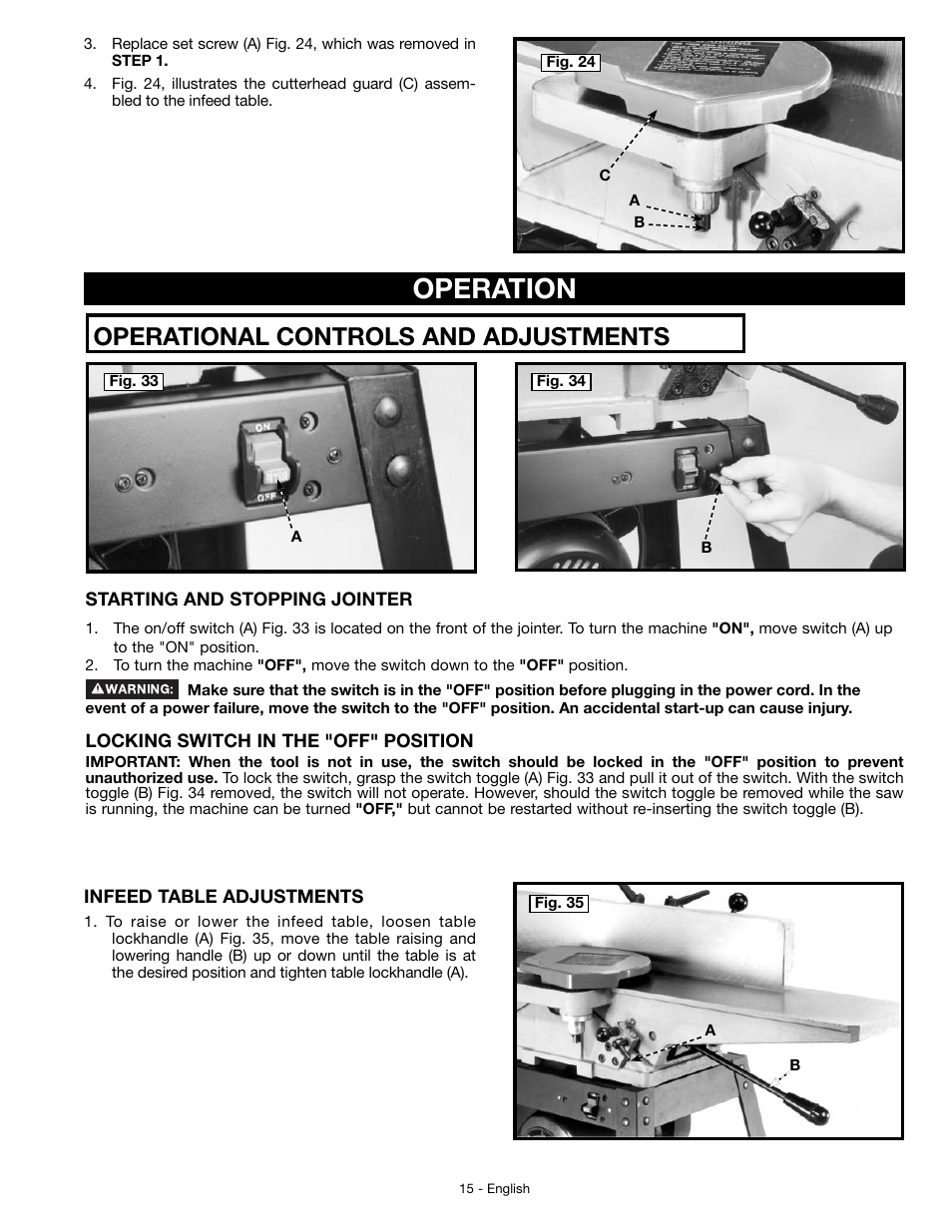 Operation, Operational controls and adjustments | Delta JT360 User Manual | Page 15 / 76