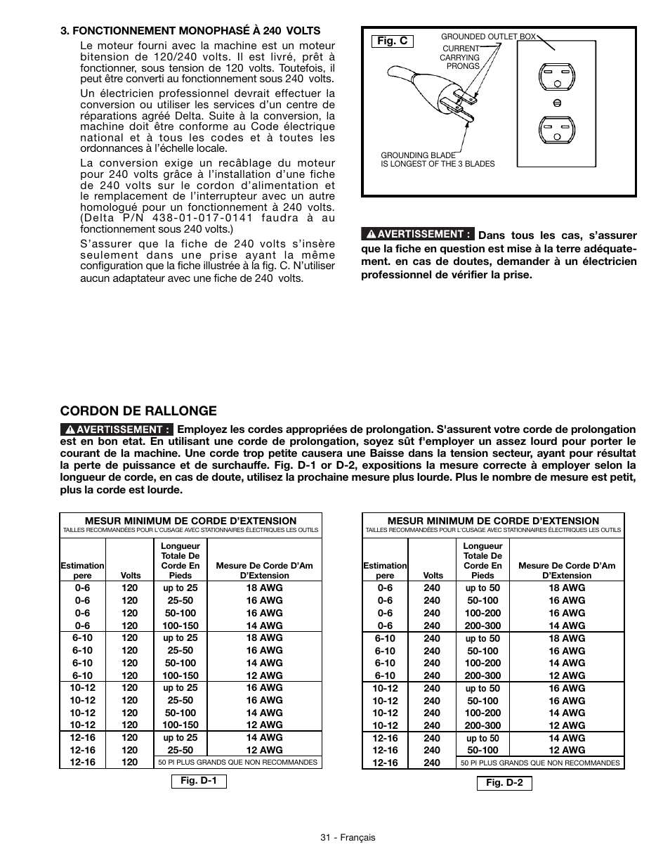 Cordon de rallonge | Delta JT360 User Manual | Page 31 / 76