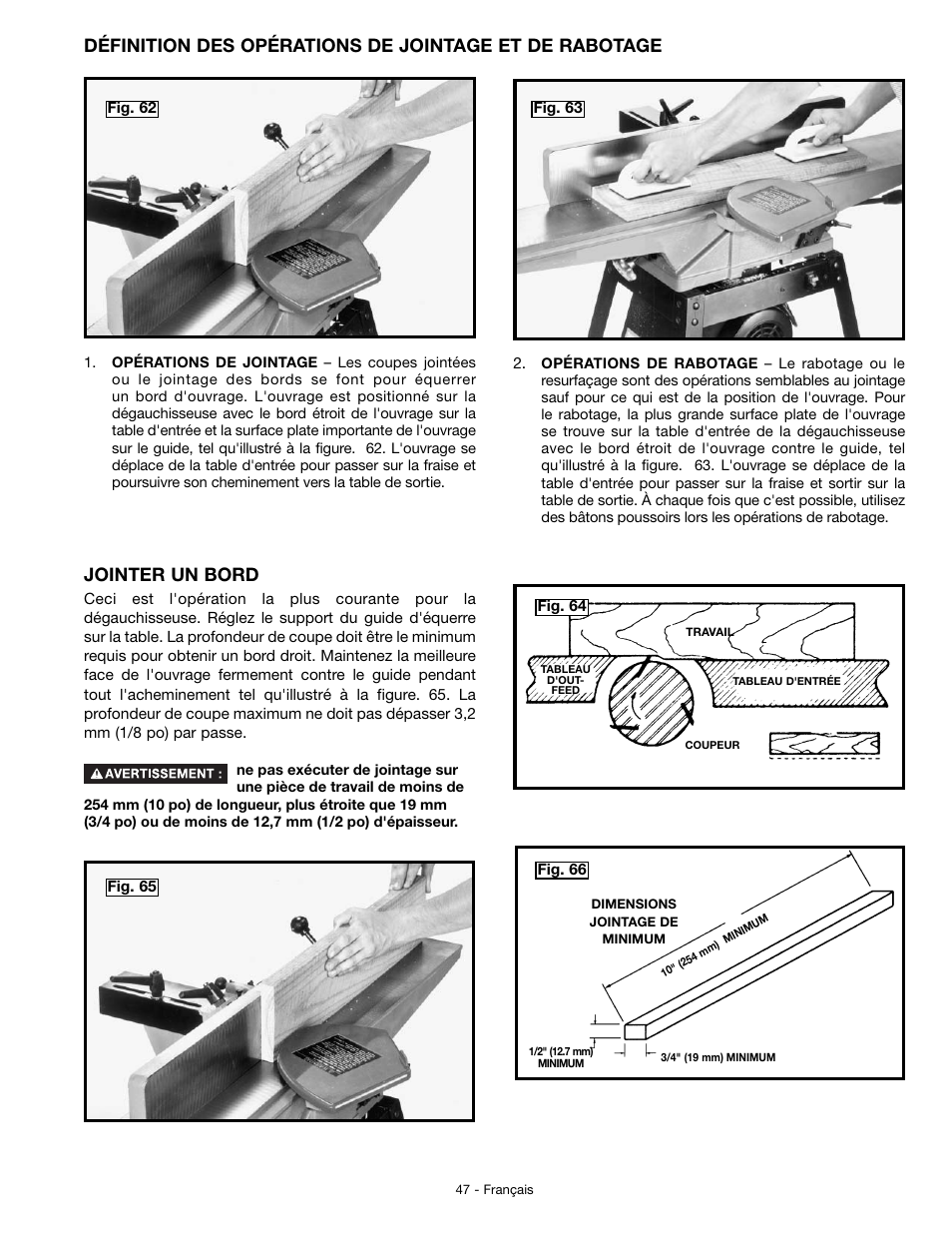 Jointer un bord | Delta JT360 User Manual | Page 47 / 76