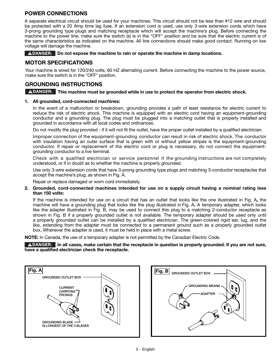 Power connections, Motor specifications, Grounding instructions | Delta JT360 User Manual | Page 5 / 76