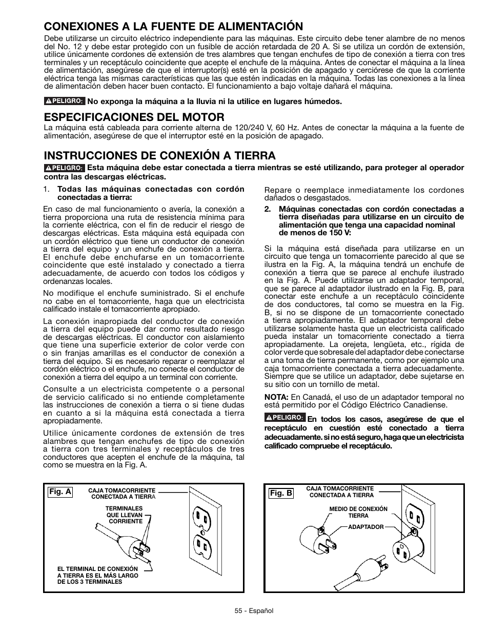 Instrucciones de conexión a tierra | Delta JT360 User Manual | Page 55 / 76