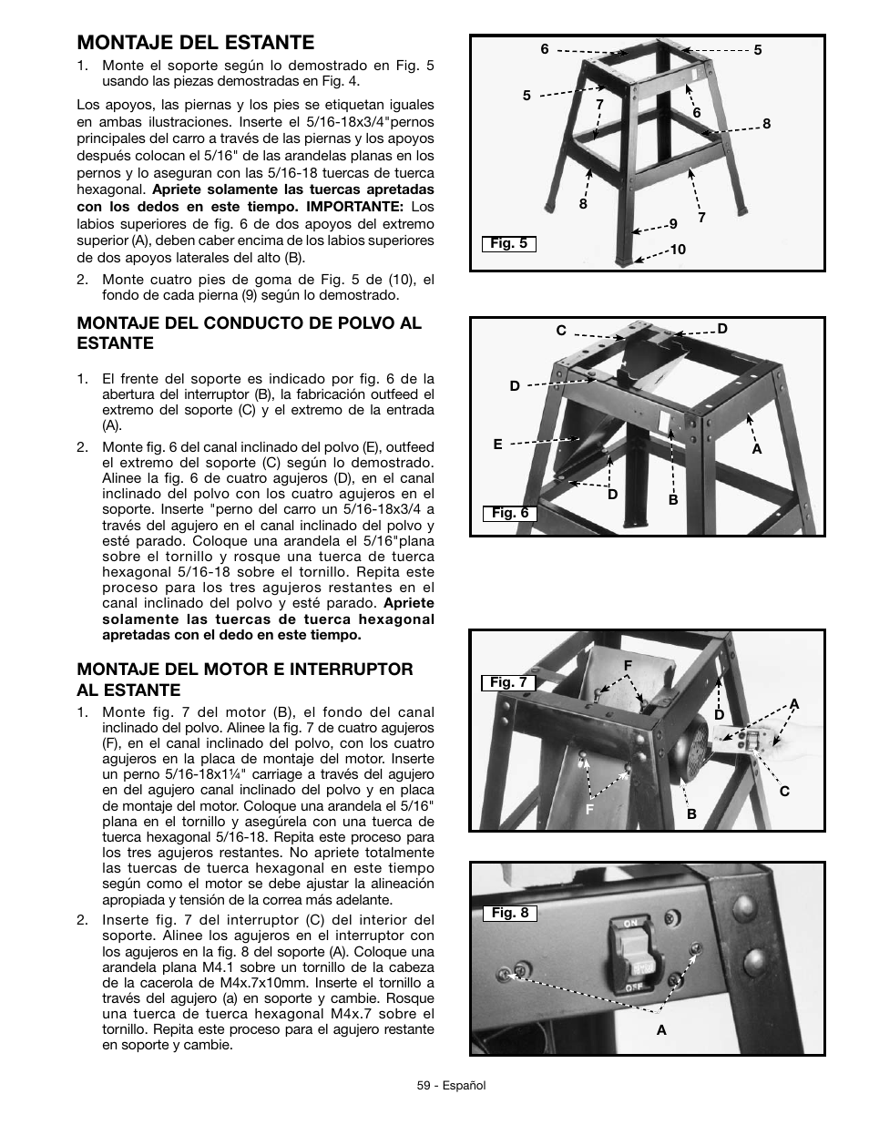 Montaje del estante | Delta JT360 User Manual | Page 59 / 76