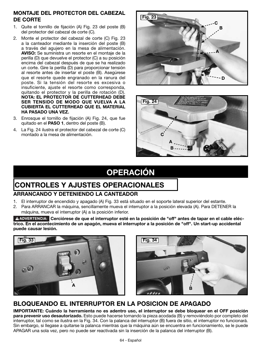 Operación, Controles y ajustes operacionales | Delta JT360 User Manual | Page 64 / 76