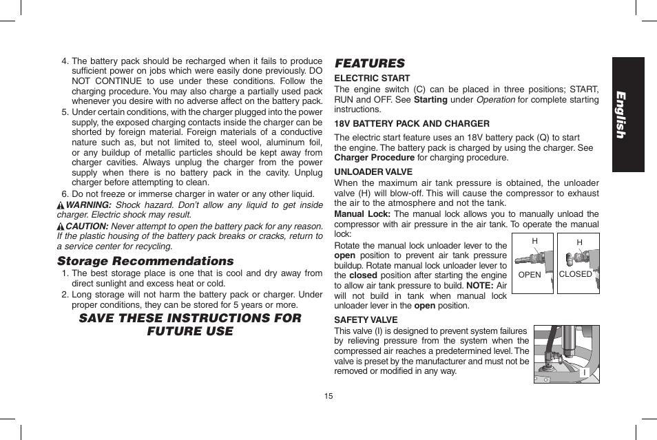 English, Storage recommendations, Save these instructions for future use features | DeWalt D55695 User Manual | Page 15 / 100