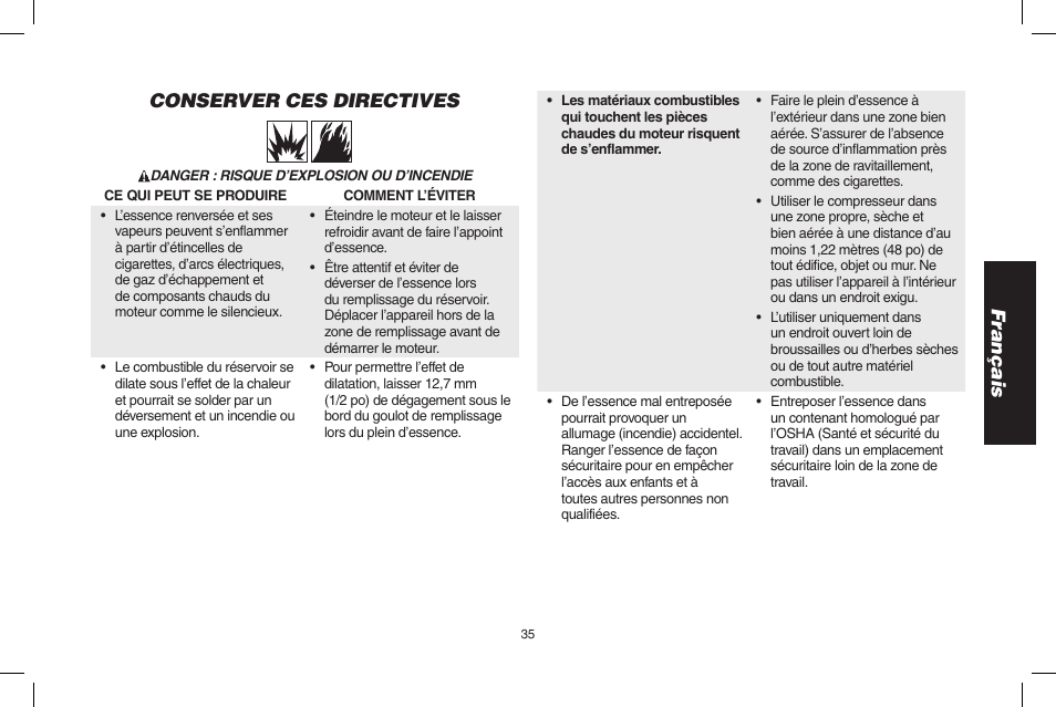 Français conserver ces directives | DeWalt D55695 User Manual | Page 35 / 100