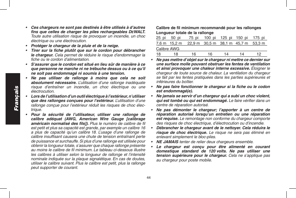 Français | DeWalt D55695 User Manual | Page 44 / 100