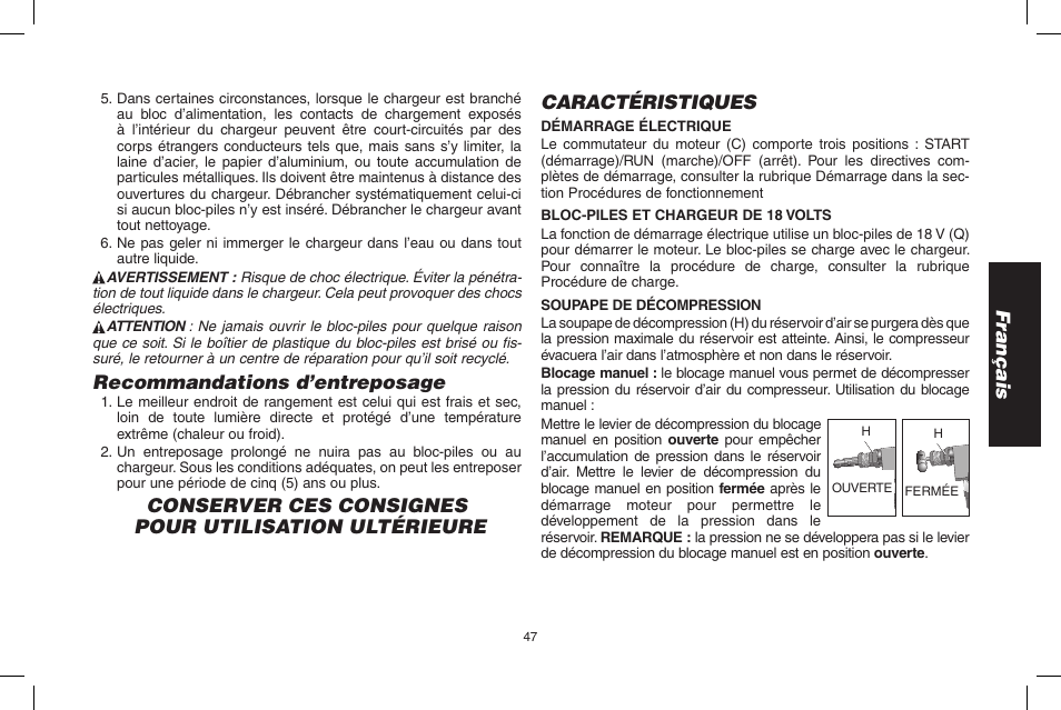 Français, Recommandations d’entreposage | DeWalt D55695 User Manual | Page 47 / 100