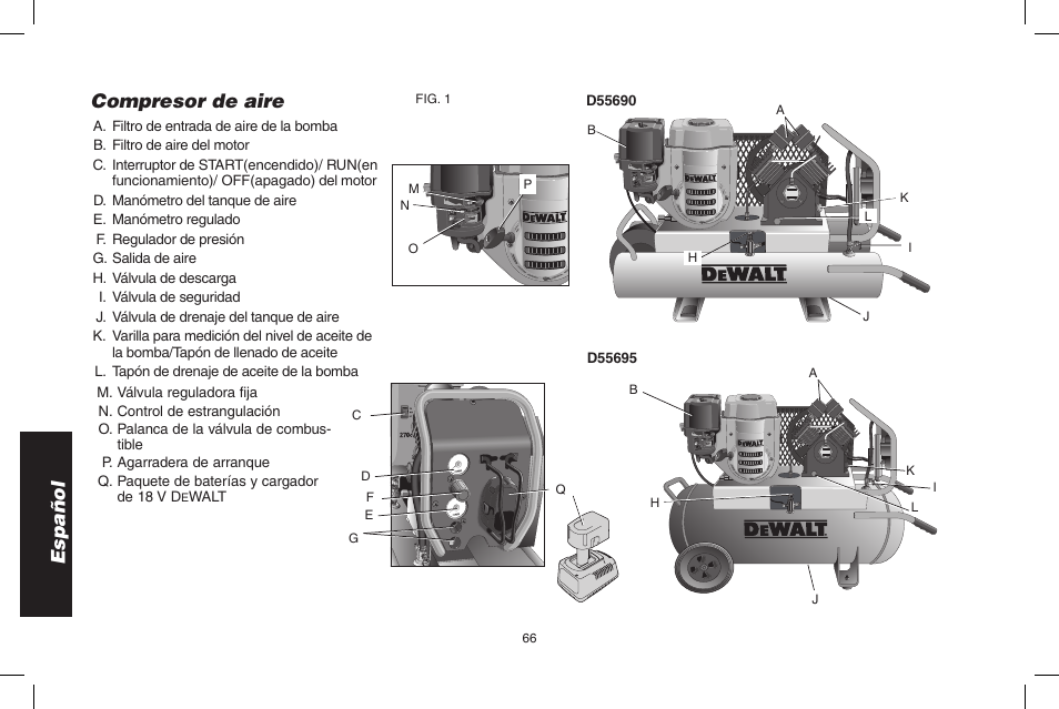Español, Compresor de aire | DeWalt D55695 User Manual | Page 66 / 100