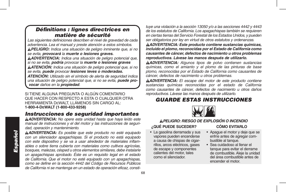 Instrucciones de seguridad importantes, Guarde estas instrucciones | DeWalt D55695 User Manual | Page 68 / 100