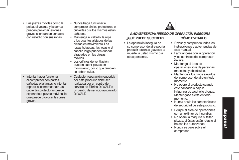 Español | DeWalt D55695 User Manual | Page 73 / 100