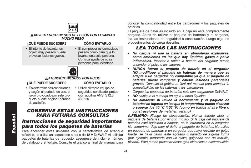 Español, Lea todas las instrucciones | DeWalt D55695 User Manual | Page 74 / 100