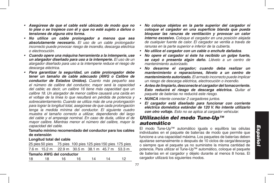 Español, Utilización del modo tune-up™ automático | DeWalt D55695 User Manual | Page 77 / 100