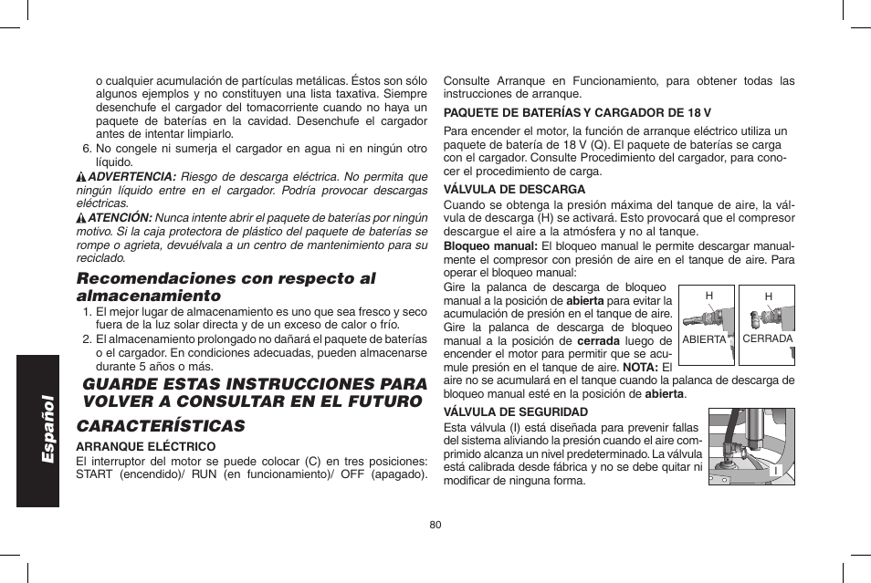 Español, Recomendaciones con respecto al almacenamiento | DeWalt D55695 User Manual | Page 80 / 100
