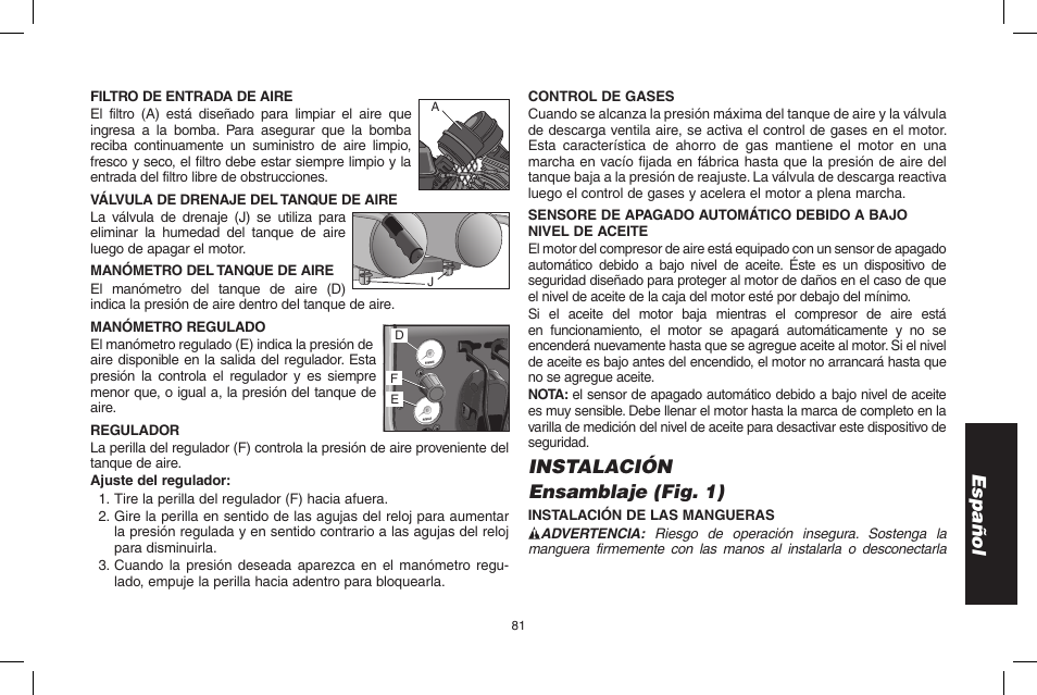 Español, Instalación ensamblaje (fig. 1) | DeWalt D55695 User Manual | Page 81 / 100