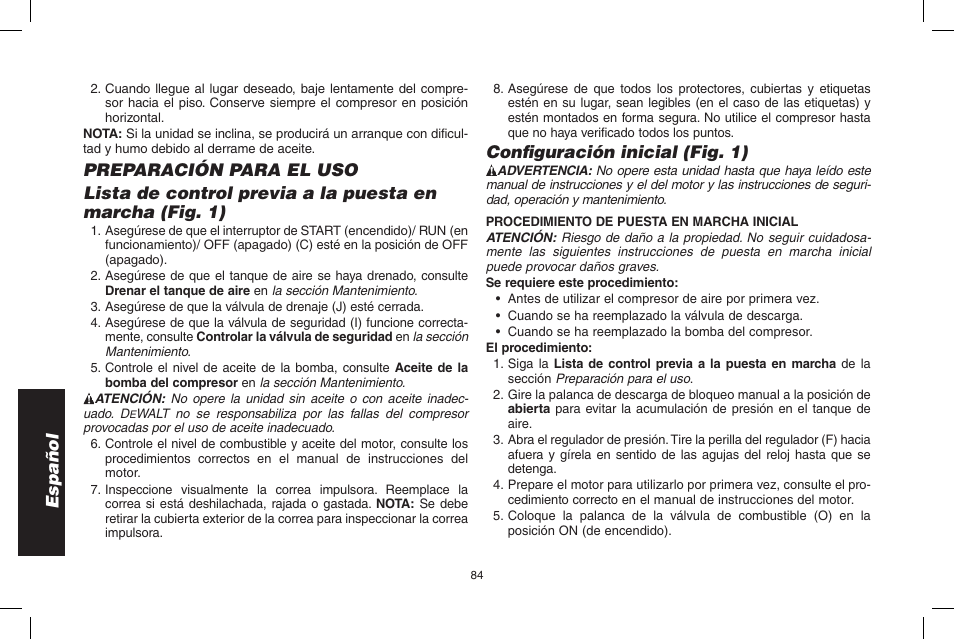 Español, Configuración inicial (fig. 1) | DeWalt D55695 User Manual | Page 84 / 100