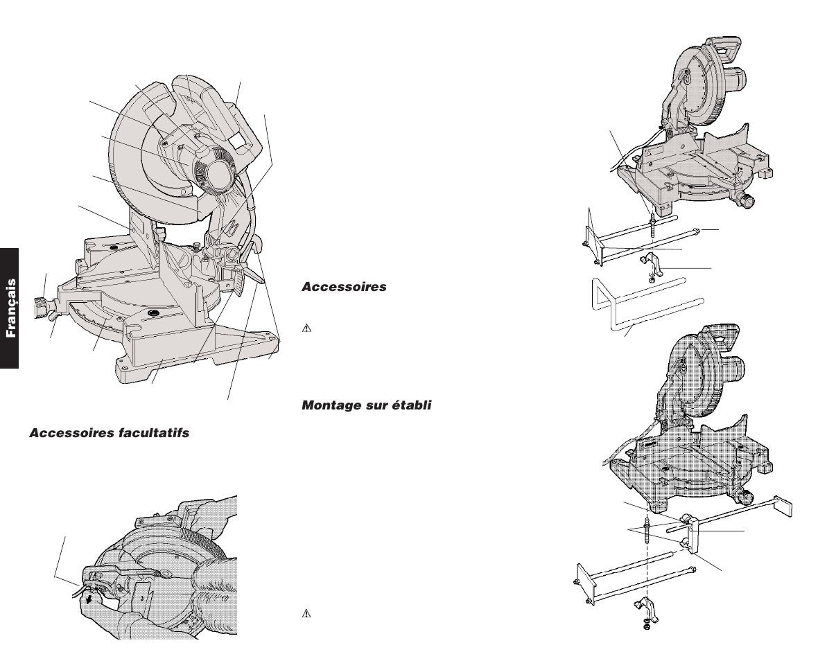 Français, Accessoires facultatifs, Accessoires | Montage sur établi | DeWalt Compound Miter Saw User Manual | Page 25 / 53