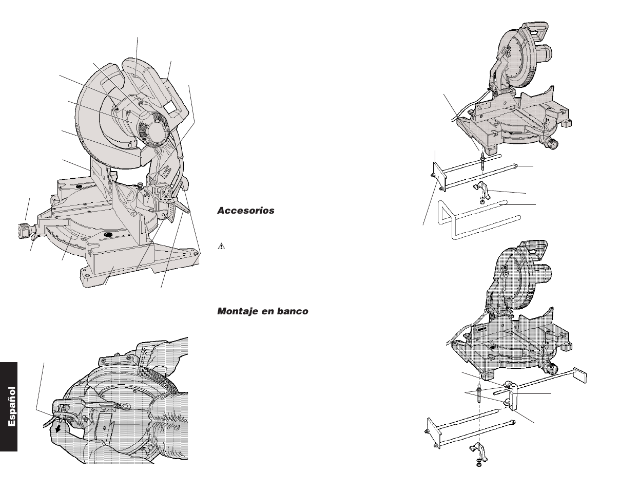 Español, Accesorios, Montaje en banco | DeWalt Compound Miter Saw User Manual | Page 42 / 53