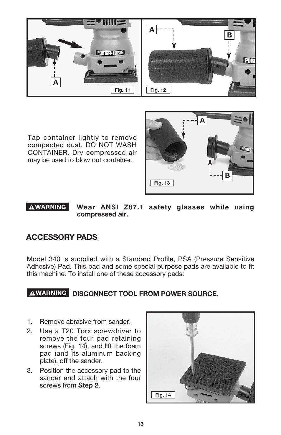 Accessory pads | DeWalt 340 User Manual | Page 13 / 52