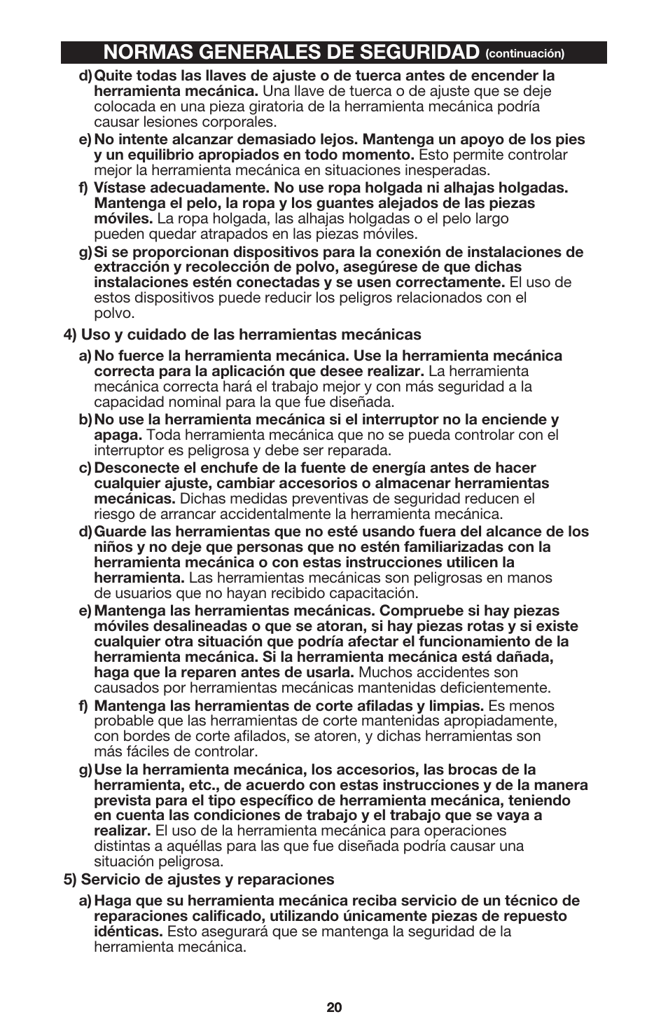Normas generales de seguridad | DeWalt 340 User Manual | Page 20 / 52