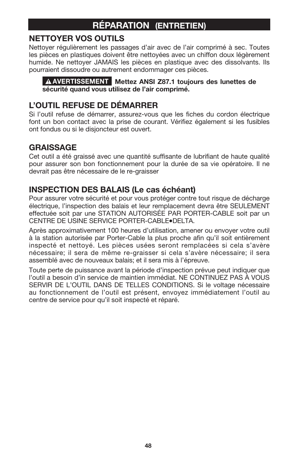 Réparation | DeWalt 340 User Manual | Page 48 / 52