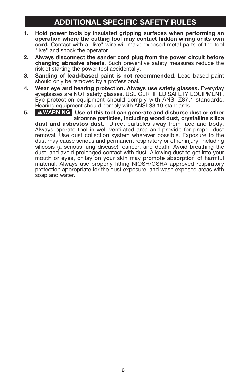 Additional specific safety rules | DeWalt 340 User Manual | Page 6 / 52