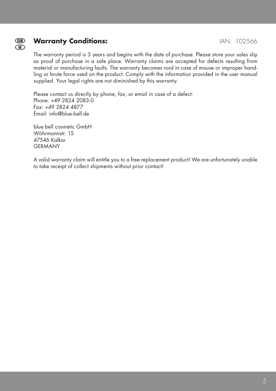 5warranty conditions | Sensiplast HEAT CUSHION User Manual | Page 5 / 12