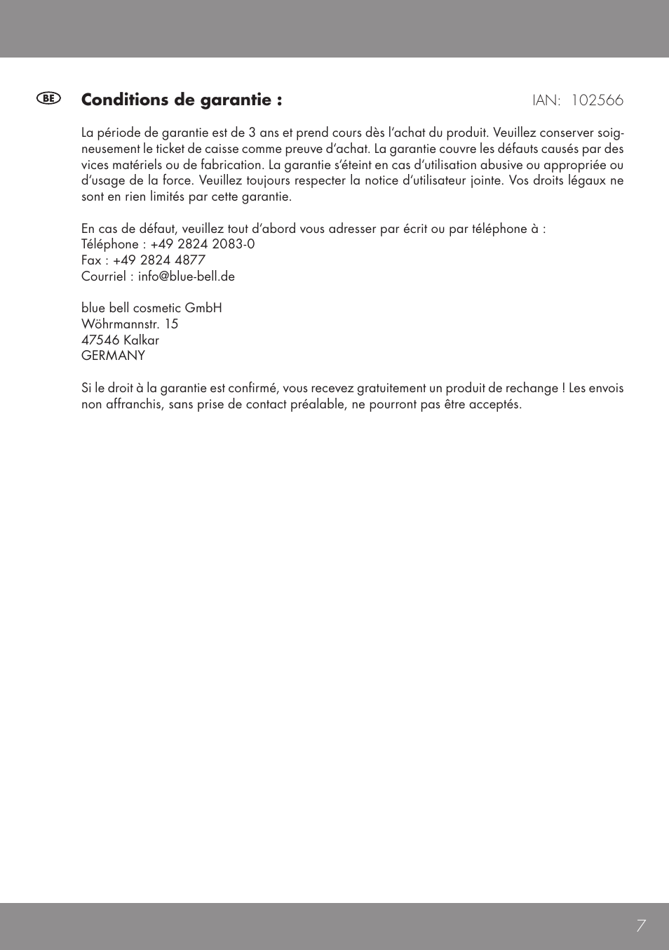 7conditions de garantie | Sensiplast HEAT CUSHION User Manual | Page 7 / 12